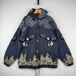 Puruhua Handmade Men's L Full Zip Acrylic Eagles Mountains Hood Sweater Ecuador